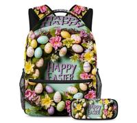 Viaggia con stile con il nostro zaino e astuccio combinato per studenti, ghirlanda verde di buona Pasqua, Multicolore, B:29.4x20x40cm P:19x7.5x3.8cm, Zaini Daypack