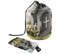 Viaggia con stile con la nostra borsa per il trucco impermeabile a botte grande da donna, grigio con croce pasquale, Multicolore, 9.9x6.9in/25.2x17.6cm;6x3.5in/15.2x8.8cm