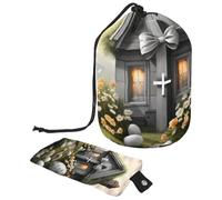 Viaggia con stile con la nostra grande borsa per il trucco a cilindro, organizer impermeabile e portatile, casa con croce pasquale grigia, Multicolore, 9.9x6.9in/25.2x17.6cm;6x3.5in/15.2x8.8cm