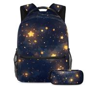 Viaggia con stile con questo set di zaino e astuccio, borsa per libri perfetta per studenti, cielo stellato giallo, Multicolore, B：29.4x20x40cm P：19x7.5x3.8cm, Zaini Daypack