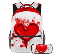 Viaggia con stile con questo set di zaino e astuccio, borsa per libri perfetta per studenti, motivo a cuore viola, Multicolore#08, B：29.4x20x40cm P：19x7.5x3.8cm, Zaini Daypack