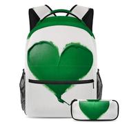 Viaggia con stile con questo set di zaino e astuccio, borsa per libri perfetta per studenti, motivo a cuore viola, Multicolore#06, B：29.4x20x40cm P：19x7.5x3.8cm, Zaini Daypack