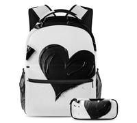 Viaggia con stile con questo set di zaino e astuccio, borsa per libri perfetta per studenti, motivo a cuore viola, Multicolore#04, B：29.4x20x40cm P：19x7.5x3.8cm, Zaini Daypack