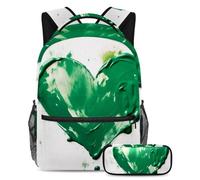 Viaggia con stile con questo set di zaino e astuccio, borsa per libri perfetta per studenti, motivo a cuore viola, Multicolore#03, B：29.4x20x40cm P：19x7.5x3.8cm, Zaini Daypack