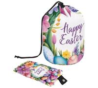 Viaggia senza problemi con questo organizer pieghevole per articoli da toeletta, elegante e pratico, ghirlanda viola Happy Easter, Multicolore, 9.9x6.9in/25.2x17.6cm;6x3.5in/15.2x8.8cm