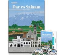 Viaggio a Dar Es Salaam, puzzle da 1000 pezzi per adulti e ragazzi, giocattoli educativi per l'apprendimento, giochi per famiglie con poster abbinato e foglio di quiz, 38x26cm