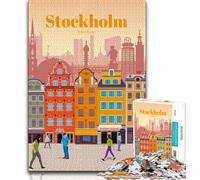 Viaggio a Stoccolma Puzzle da 1000 pezzi per adolescenti e adulti, sfida difficile antistress che rafforza l'amore tra coppie 38x26cm