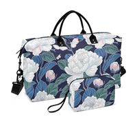 Viaggio Duffel Bag FIORE e bianco foglie verdi Tote Bag con Toiletry Bag per Allenamento multifunzionale bolsa de lona para