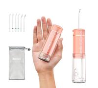 Viaggio Idropulsore Dentale Portatile:Irrigatore Orale con 5 Modalità, Serbatoio d'acqua da 180ml Pulitore Elettrico Impermeabile IPX7 Filo Interdentale con 6 Punte per la Pulizia di Gengive e Denti