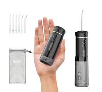 Viaggio Idropulsore Dentale Portatile:Irrigatore Orale con 5 Modalità, Serbatoio d'acqua da 180ml Pulitore Elettrico Impermeabile IPX7 Filo Interdentale con 6 Punte per la Pulizia di Gengive e Denti