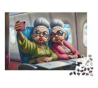Viaggio in Aereo Donne Anziane Puzzle 1000 Pezzi Carta per Adulti Selfie Gioco di Puzzle 1000 Pezzi Famiglia Regalo 70x50cm/1000pcs