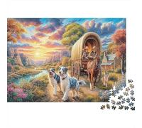 Viaggio nell’Ovest Carta resistente Carro coperto con cani nel campo Puzzle antistress regalo di compleanno 70x50cm/1000 pezzi
