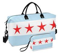 Viaggio Palestra Duffel Bag Set All-over Stampato Mesh Divisore Pouch Grande Capacità per Toiletry Organizer, Bandiera della città di Chicago (USA), one size, Retro