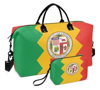 Viaggio Palestra Duffel Bag Set All-over Stampato Mesh Divisore Pouch Grande Capacità per Toiletry Organizer, Bandiera della città di Los Angeles California, one size, Retro