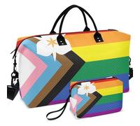 Viaggio Palestra Duffel Bag Set All-over Stampato Mesh Divisore Pouch Grande Capacità per Toiletry Organizer, Bandiera della città Salt Lake City Utah Progress Pride, one size, Retro
