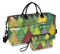 Viaggio Palestra Duffel Bag Set Wave Ultrasuoni Trapuntato | Multi tasche leggere per articoli da toeletta Merry Christmas Trees con Buffalo Plaid & Leopard