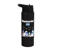Viaggio Santorini Grecia souvenir architettura greca bandiera greca Stainless Steel Insulated Water Bottle