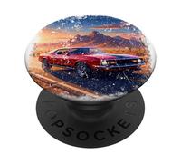 Viaggio su strada nel deserto al tramonto in auto classica PopSockets PopGrip Adesivo