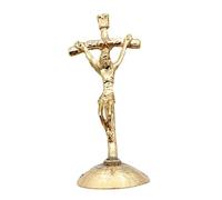 Viahsen Crocifisso Croce Metallo Base Statuetta Gesù Croce Ornamento Religioso per Mensola E Scrivania Adatta per Regalo Decorazione Casa Camera Chiesa Soggio, stile a