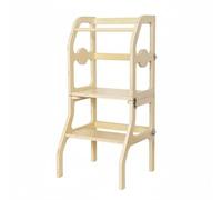 Viahsen Sedia da Studio per Bambini Sgabello Torre Pieghevole Pedana in Compatto Stile Neutro per Vari Arredi Favorisce Adatta per Preparazioni al Bancone Cura Personale Casa, Legno Naturale