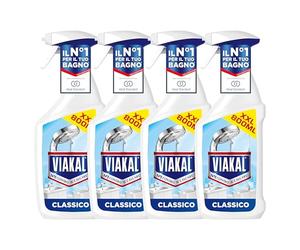 Viakal Anticalcare Spray Classico, Rimuove Fino al 100% Calcare, 4x 800ml | Elimina e Previene Macchie e Residui, Extra Brillantezza che Dura, Tecnologia Anti-Goccia, Ideale per le Superfici del Bagno