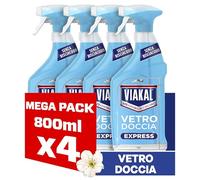 Viakal Vetro Doccia Express Spray, Fiori bianchi, Senza Risciacquo, Pulizia scintillante in una sola passata, 4x800ml