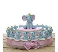 Viale Magico Elefantino Bimba Statuina con Corona Torta Bomboniere Nascita Pensierini Primo Compleanno Originali Bimba (Torta da 20 Pezzi)