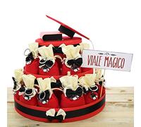 Viale Magico Torta Bomboniere Laurea, Torta Sacchetti con Portachivi Laurea, 25 Sacchetti Laurea bomboniere economiche ed Originali (Portachiavi Tocco e Pergamena)