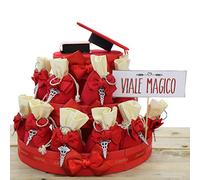 Viale Magico Torta Bomboniere Laurea, Torta Sacchetti con Portachivi Laurea, 25 Sacchetti Laurea bomboniere economiche ed Originali (Portachiavi Caduceo)