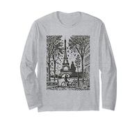 viale Parigi, a, Il, Torre Eiffel, in, Francia Woodblock Francese Maglia a Manica