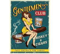 vianmo Insegna in legno 40x30 cm Gentlemen whiskey and cigars club Deko Schild Deco Regalo Insegna