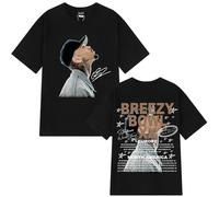 Viaopo T-Shirt in Cotone con Scollo Tondo, Rapper Chris Brown Breezy XX Tour 2025, Hip-Hop, Oversize, A Maniche Corte, Unisex, Estive, Taglia XS-3XL-Grey||3X_l