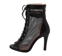 Viaoragiosa Tacco Alto Stivaletti Ballo,Salsa Stivali Punta Aperta,Stivali da Ballo Salsa E Bachata,Elegante Rete da Pesca con Design Strappy,Danza al Coperto per Il Libero Rumba Batchata