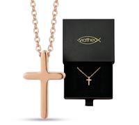 Viatheo Collana con croce cristiana con catena per donna e uomo - gioiello religioso cattolico color bronzo - ciondolo cristiano simbolo di fede - idea regalo battesimo comunione - piccola