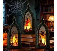 Vibbang 3 pezzi Decorazioni Halloween Lanterna a forma zucca, Halloween Decorazionida Esterno Scheletro zucca Strega con luce LED, Luce da Campeggio, Regali per bambini per soggiorno Living Room