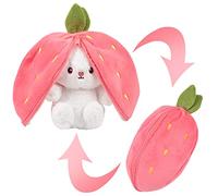 Vibbang Giocattolo Peluche Ripieno Coniglietto, Cuscino per Fragole di Pasqua Carota Coniglietto Reversibile, Giocattolo Dolce peluche con Cerniera, Coniglio Regali di Pasqua per Bambini (Rosa)