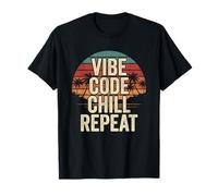 Vibe Code Chill Repeat Retro Tramonto Programmazione AI Maglietta