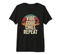 Vibe Code Chill Repeat Retro Tramonto Programmazione AI Maglietta Premium