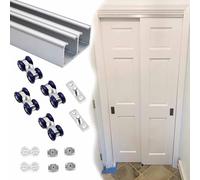 Vibeo Binario per Porta Scorrevole Binario per Doppia Porta Scorrevole con 4 Rotelle, Ferramenta per Porta a Scorrimento con Montaggio Superiore, Binario Giuntato per Ante a Libro(Silver,90cm(3ft))