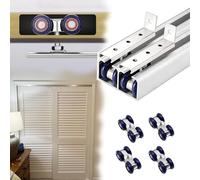 Vibeo Binario per Porta Scorrevole Binario per Porta Bypass con Montaggio Superiore, Ferramenta per Porta Scorrevole Doppia con Rulli, Kit Giuntato per Anta a Scomparsa(Silver,200cm(6.6ft))