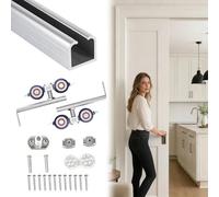 Vibeo Binario per Porta Scorrevole Binario per Porta Scorrevole a Scomparsa con Rulli a 4 Ruote, Kit Binario Lungo per Porta da Fienile, Guida Ferramenta per Porte Scorrevoli(Silver,330cm/10.8ft)