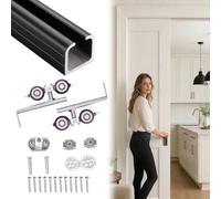 Vibeo Binario per Porta Scorrevole Binario per Porta Scorrevole a Scomparsa con Rulli a 4 Ruote, Kit Binario Lungo per Porta da Fienile, Guida Ferramenta per Porte Scorrevoli(Black,305cm/10ft)