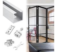 Vibeo Binario per Porta Scorrevole Binario per Porta Scorrevole a Tre Ante con Cerniere, Ferramenta per Porta Armadio con Montaggio Superiore, Kit Binario per Porta a Scomparsa(66.9in(170cm))