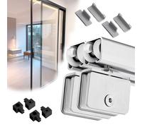 Vibeo Binario per Porta Scorrevole Binario per Porta Scorrevole Doppia in Vetro Senza Telaio, Ferramenta per Porta Bypass con Fermi, Kit Binario per Porta Interna dell'Armadio(Silver,91in/230cm)