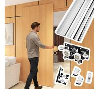 Vibeo Binario per Porta Scorrevole Binario Scorrevole a Scomparsa per Porte in Legno, Kit di Ferramenta per Porte Scorrevoli, Binario in Alluminio con Chiusura Ammortizzata(47in/120cm)