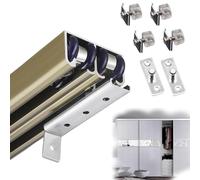 Vibeo Binario per Porta Scorrevole Kit Binario per Porta Scorrevole per Porta Bypass, Ferramenta per Binario per Porta Armadio, Binario Doppio per Porta da Fienile Giuntato(Champagne,53in/135cm)