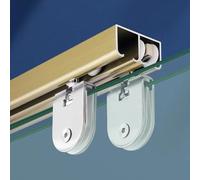 Vibeo Binario per Porta Scorrevole Porta Bypass in Vetro a Doppio Binario, Kit Ferramenta per Armadio Scorrevole, Binario in Alluminio per Porta Scorrevole a Scomparsa con Rullo(Champagne,57in/145cm)