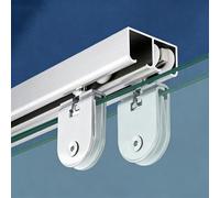 Vibeo Binario per Porta Scorrevole Porta Bypass in Vetro a Doppio Binario, Kit Ferramenta per Armadio Scorrevole, Binario in Alluminio per Porta Scorrevole a Scomparsa con Rullo(Silver,53in/135cm)