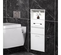 Vibeo Nicchia Doccia Incasso Mobiletto da Bagno a Nicchia in Acciaio Inox, Porta Carta Igienica a Parete con Cestino, Porta Carta Igienica Impermeabile da Incasso(White)