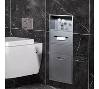 Vibeo Nicchia Doccia Incasso Mobiletto da Bagno a Nicchia in Acciaio Inox, Porta Carta Igienica a Parete con Cestino, Porta Carta Igienica Impermeabile da Incasso(Gray)